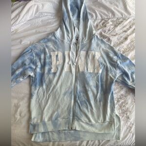 PINK Blue Tie-Dye Oversized Zip-Up Hoodie